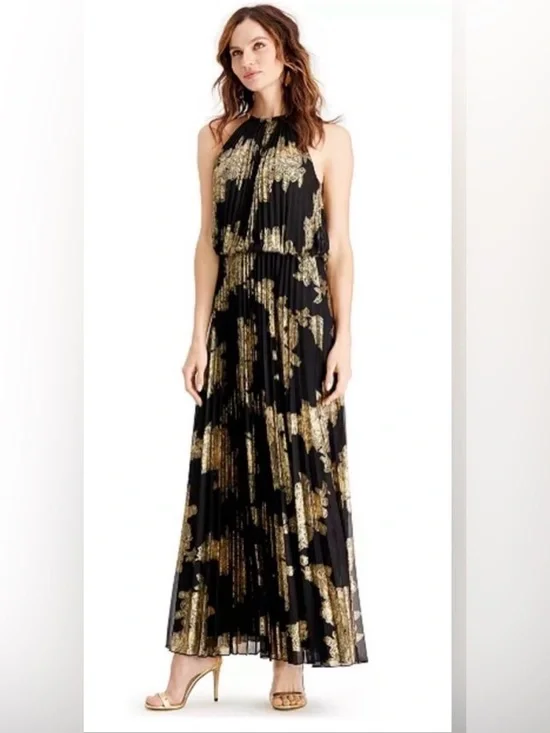 MSK Metallic-Print Pleated Blouson Gown - Picture 5 of 6